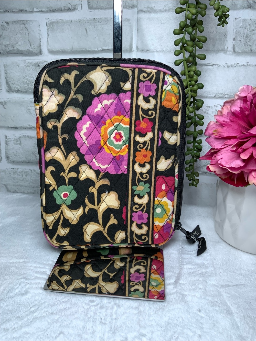 Vera Bradley Black Quilted Tablet with Pink Floral Accents